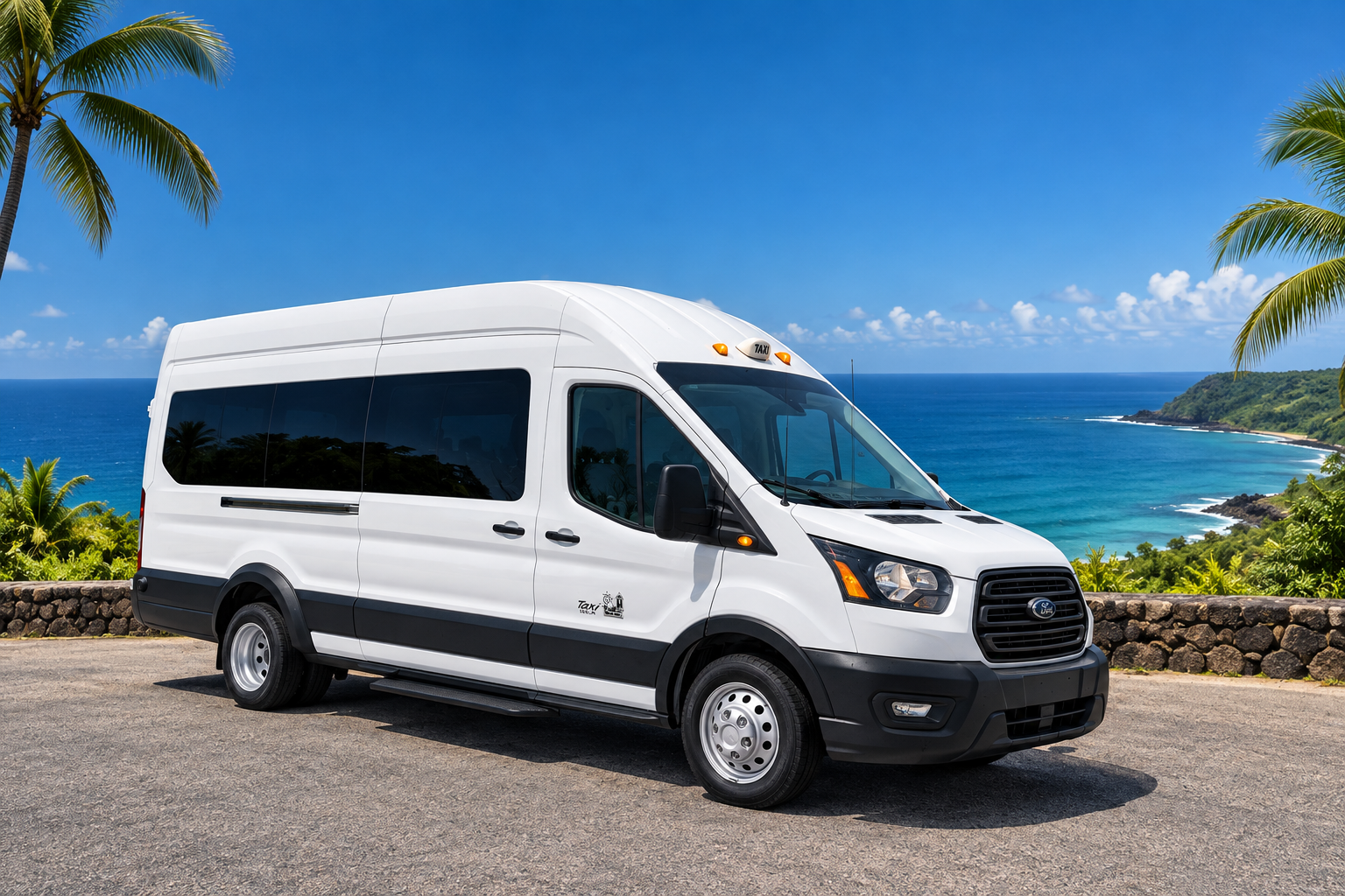 Rincon Taxi — West coast · Long-distance — white Ford Transit van